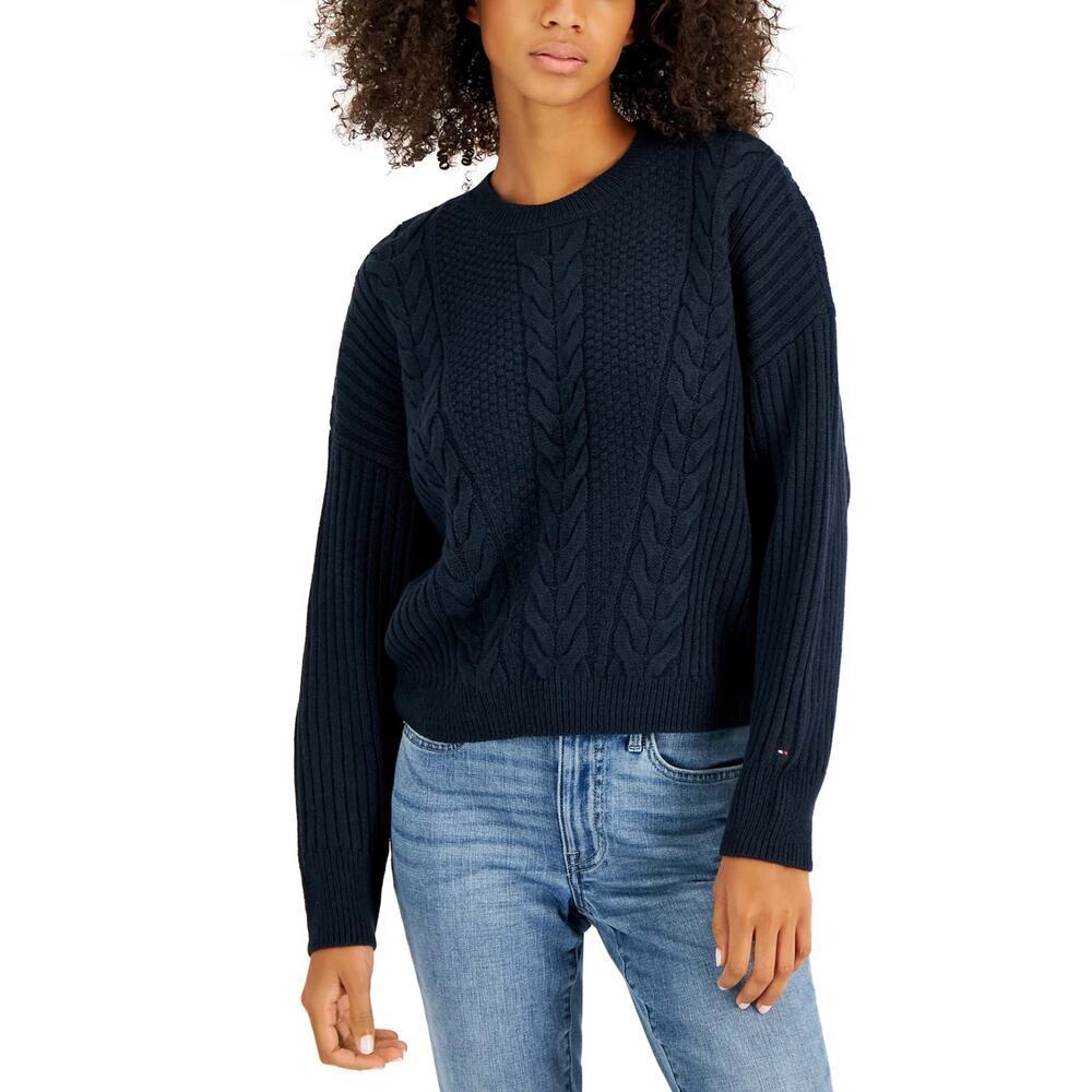 Tommy Hilfiger Bobbi Cable Knit Sweater Navy Blue Size Small NWT